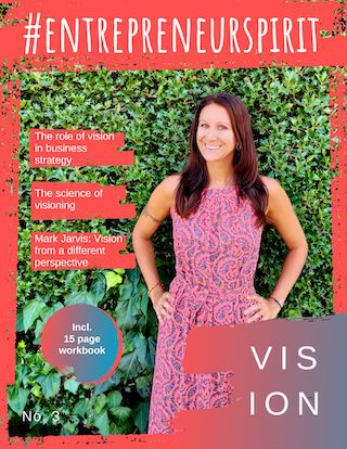 An image of a woman standing in front of a bush with the words entrepreneur spirit vision.